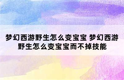 梦幻西游野生怎么变宝宝 梦幻西游野生怎么变宝宝而不掉技能